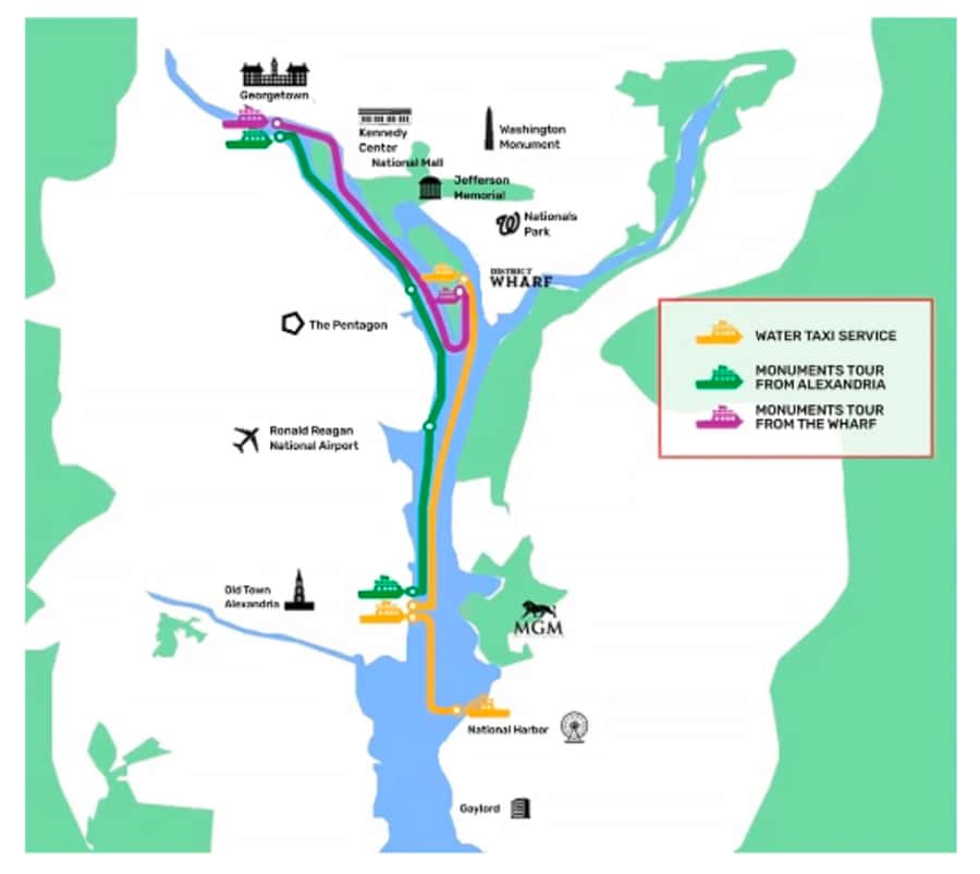 Washington DC: 1 or 2-Day Unlimited Water Taxi Pass - Georgetown to Old Town Alexandria via the Monuments cruise